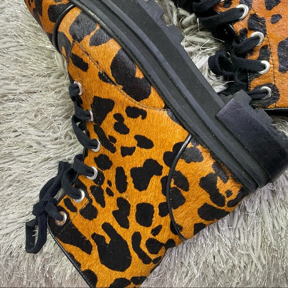 SCHUTZ Maylova Leopard Calf Hair Combat Womens Ankle Boots - Picture 13 of 15